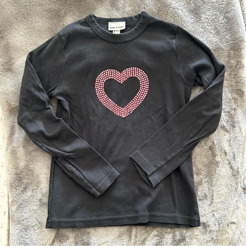 American Apparel Rhinestud Heart Embellished Shirt